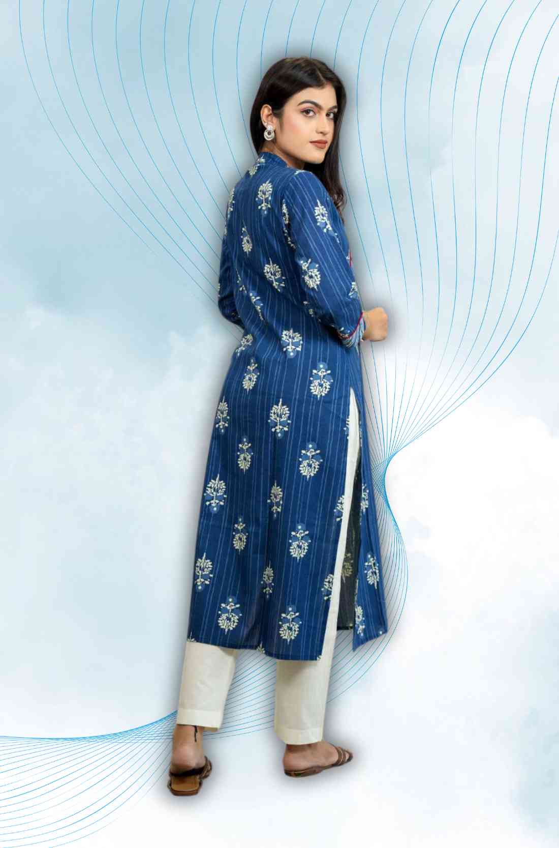 Indigo Block Printed Kurta – Back View