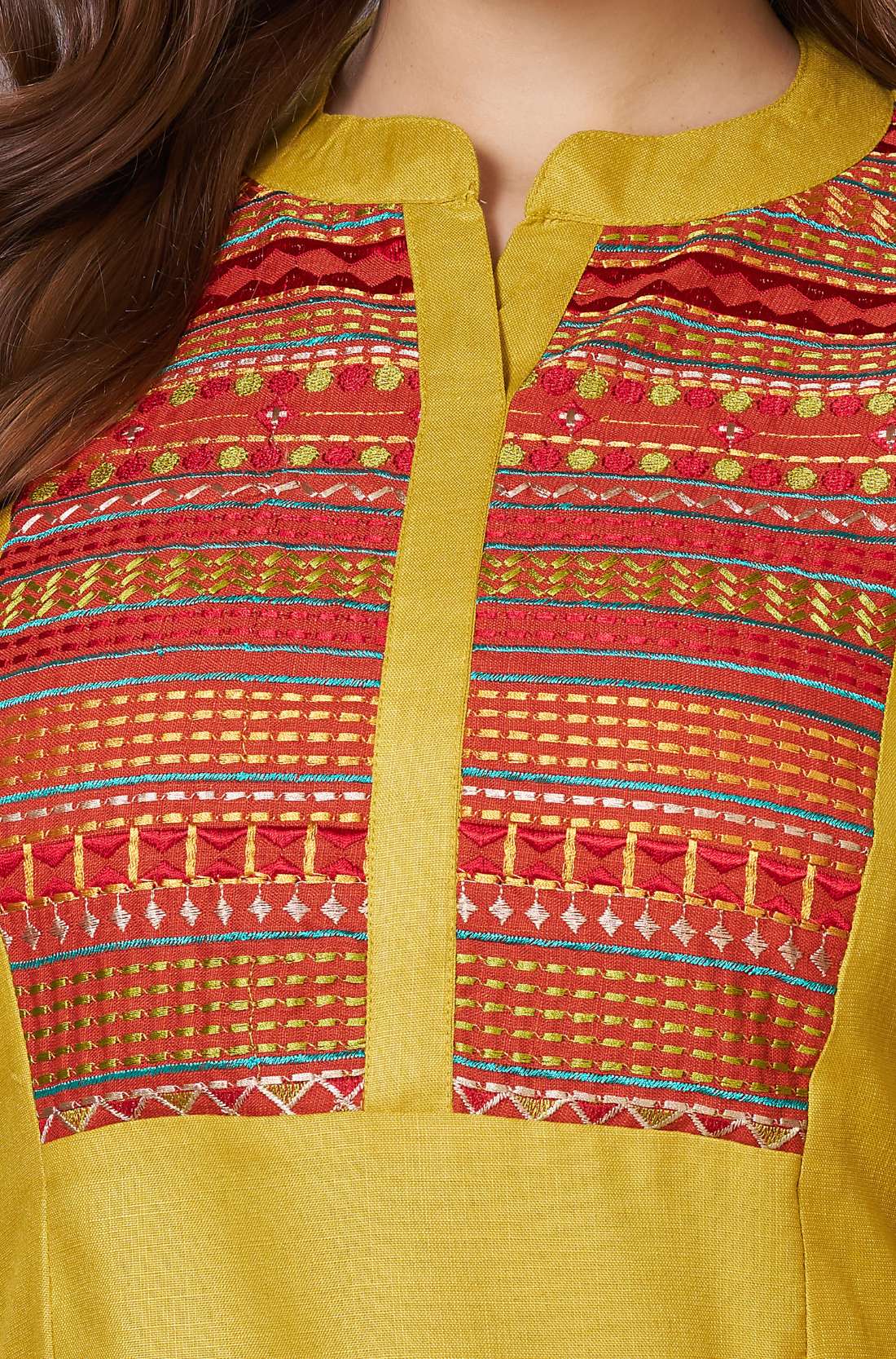 Embroidered Yoke Cotton Straight Kurta Set with Pocketed Pants
