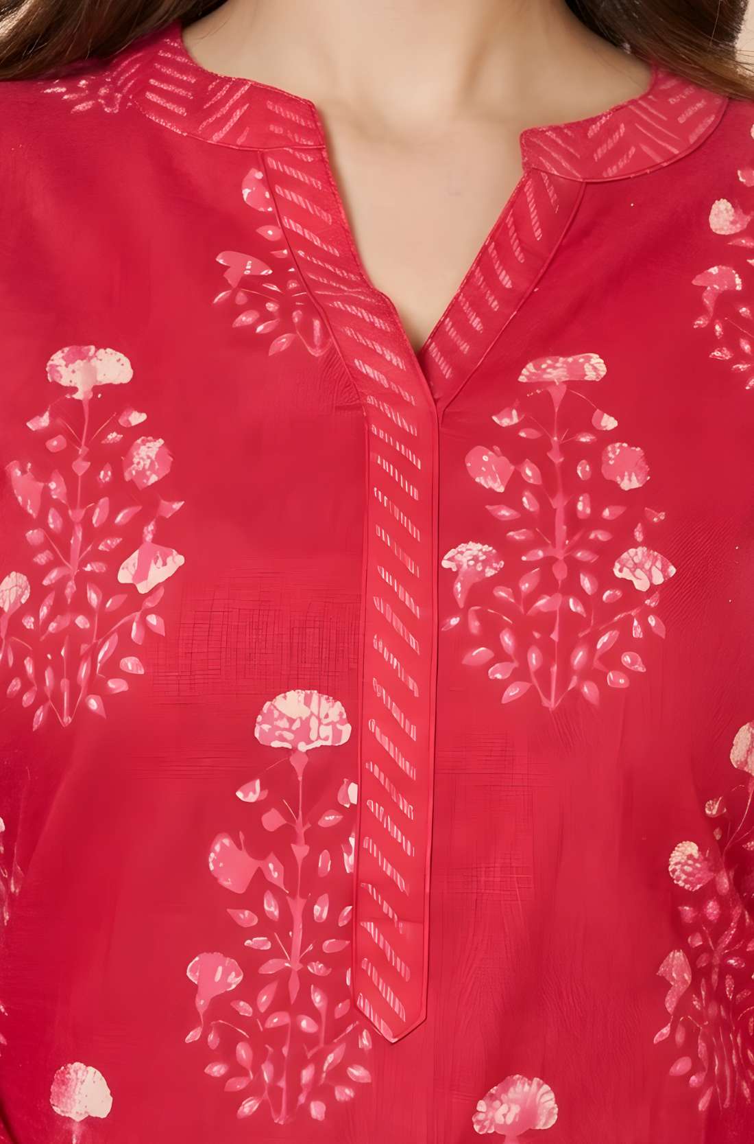 Straight-Fit Floral Cotton Kurta & Chevron Pant Set
