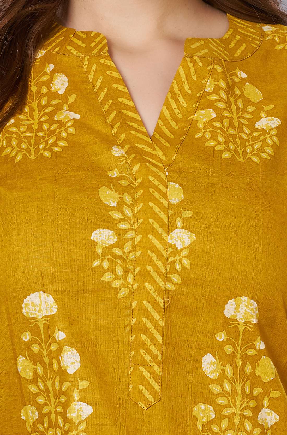 Straight-Fit Floral Cotton Kurta & Chevron Pant Set