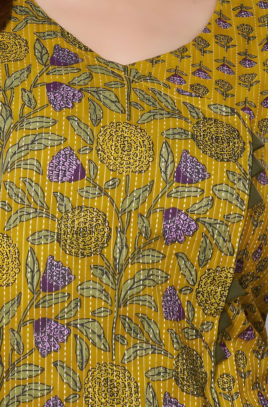 Cotton Floral Kurta set with Pocketed Straight Pant
