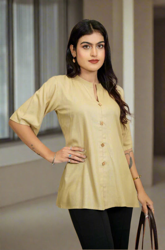 Beige Rayon Women’s Top – Front View