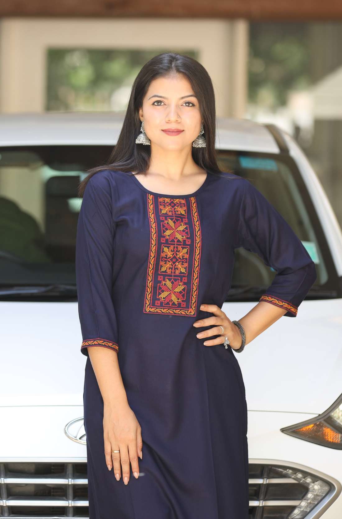 Navy Blue Rayon Straight Kurta – Styled View