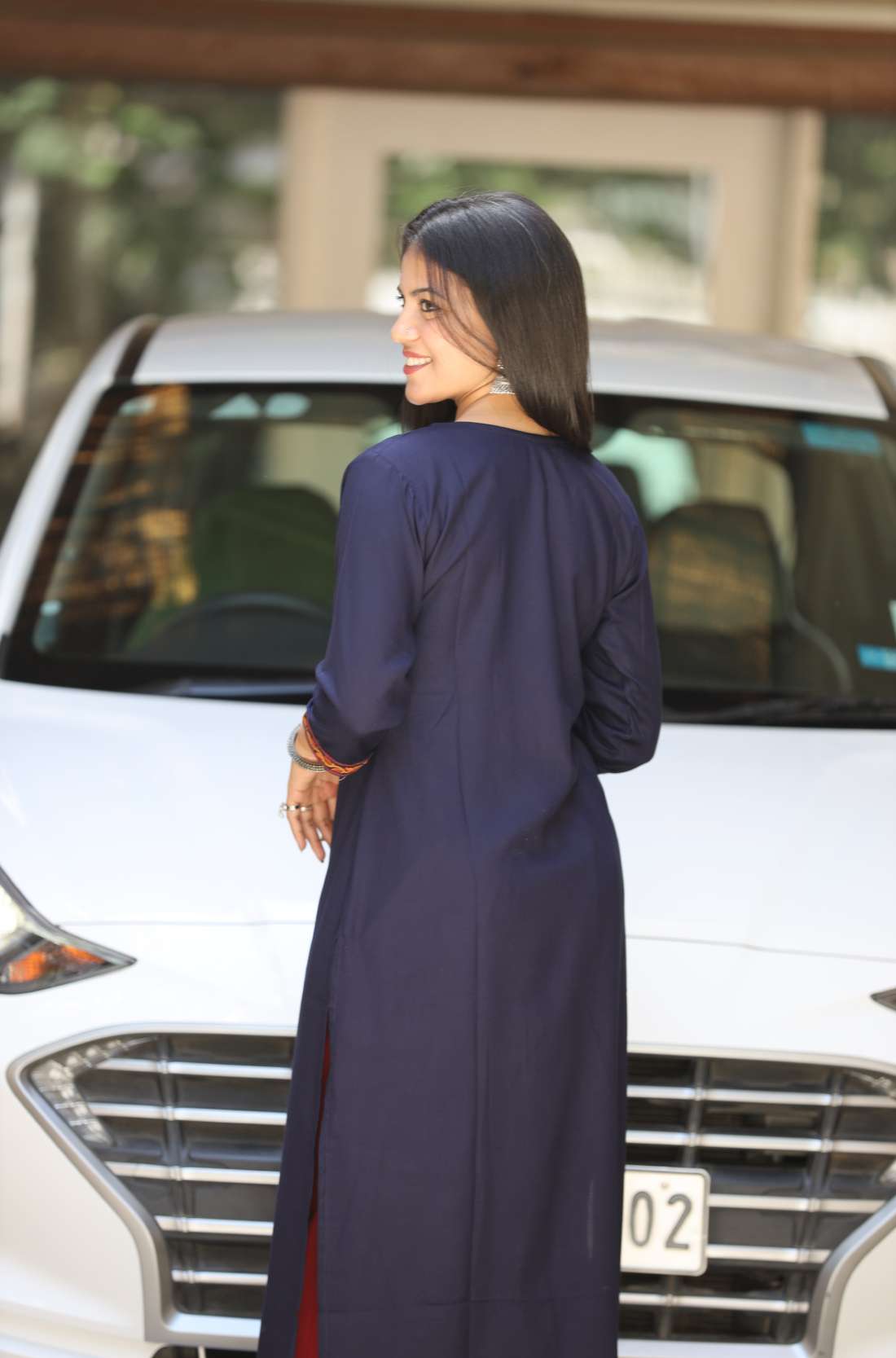 Navy Blue Rayon Embroidered Kurti – Back View