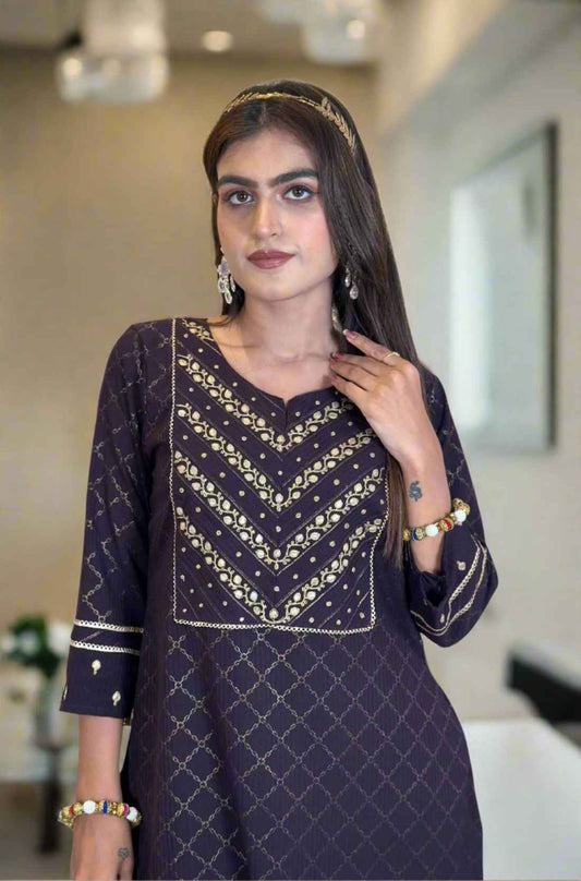 Crepe Hand Embroidered Suit – Front View