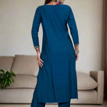 Back-side View – Mirror hand work berlin silk dark blue Aline Kurta