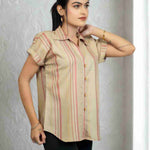 Beige Striped Rayon Shirt – Side View