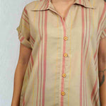 Beige Striped Rayon Shirt – Close-up View