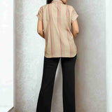 Beige Striped Rayon Shirt – Back View