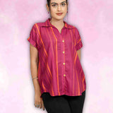 Dark Pink Striped Rayon Shirt for Women – Front View