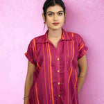 Dark Pink Striped Rayon Shirt – Close-up View