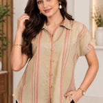 Beige Striped Rayon Top – Close-up View
