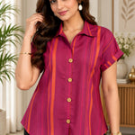 Dark Pink Striped Rayon Top – Close-up View