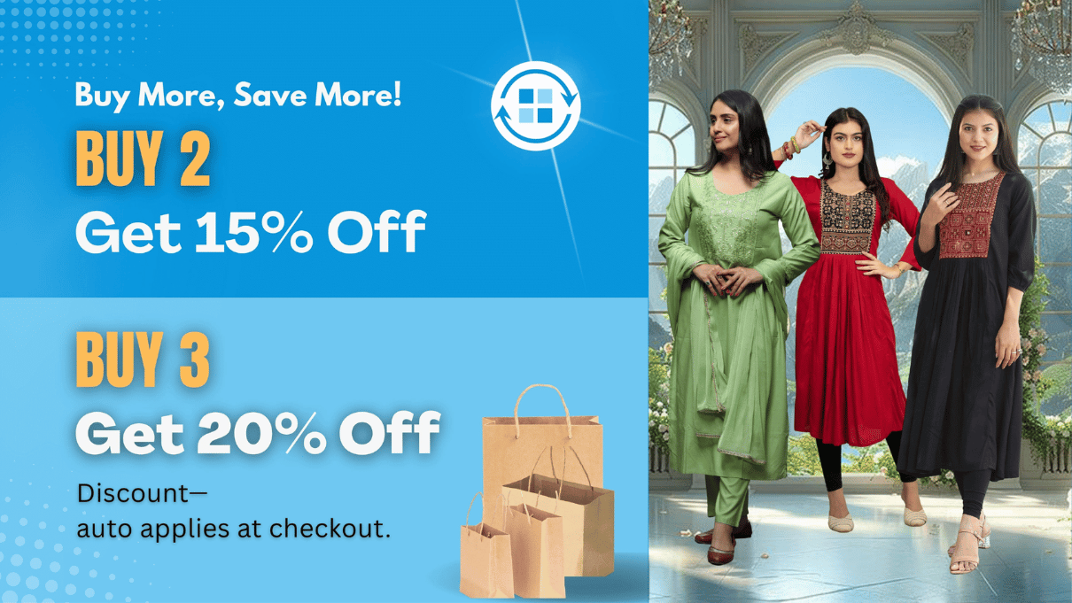 Get discount on purchase of to item 15% and 3 item 20% 