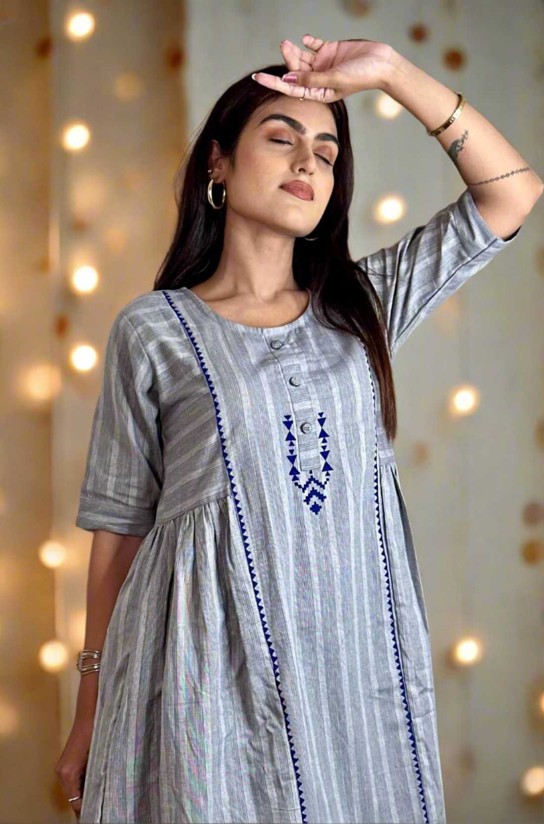 Grey Hand Block Print Frock – Styled Look