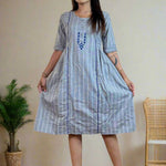 Grey Hand Block Print Frock – Flared Hem View