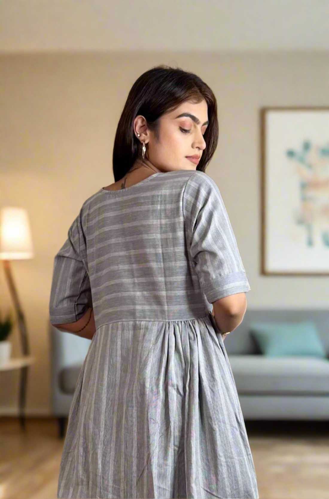 Grey Frock with Hand Block Print – Back View