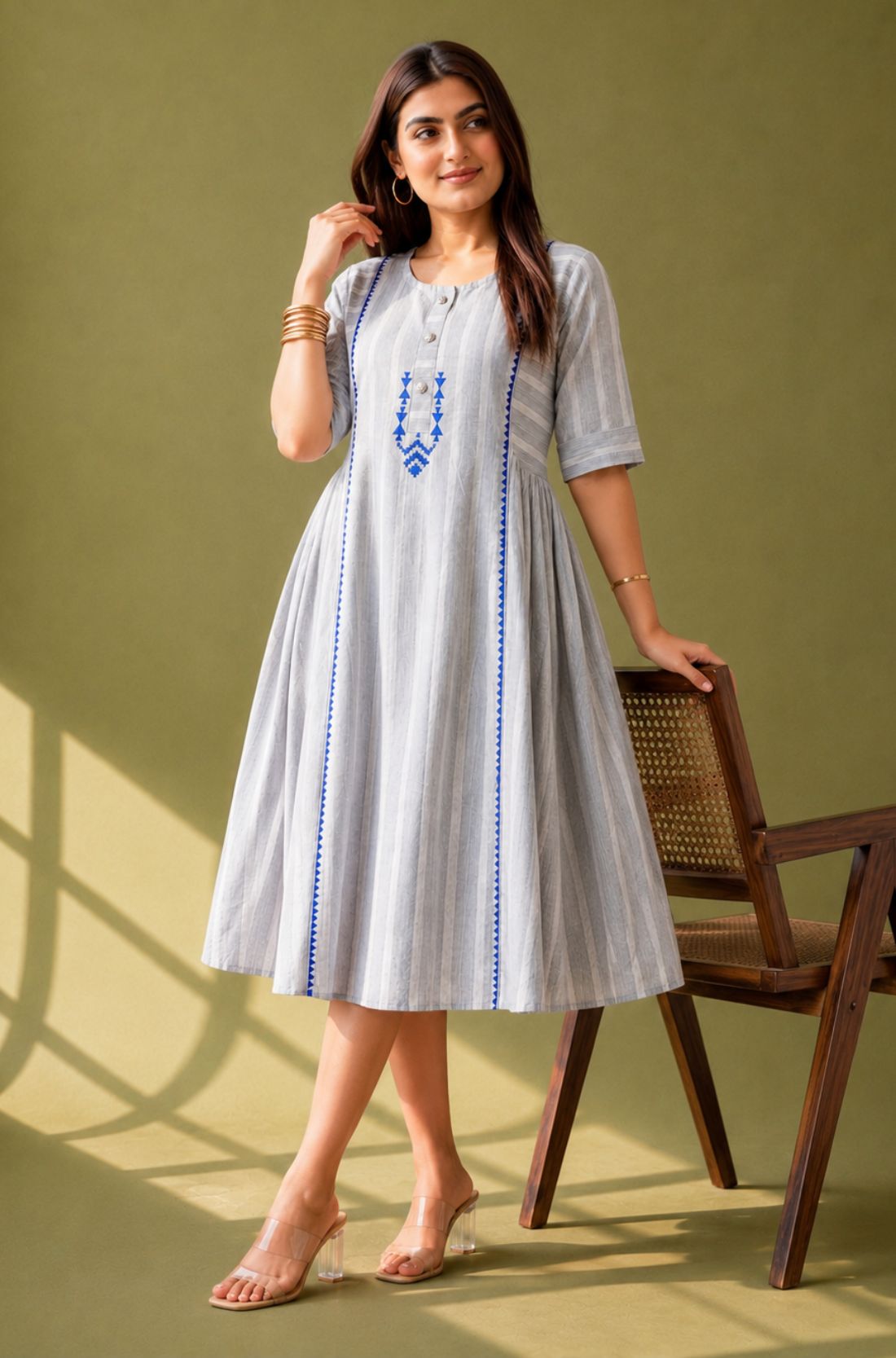 Grey Hand Block Print Frock – free style view