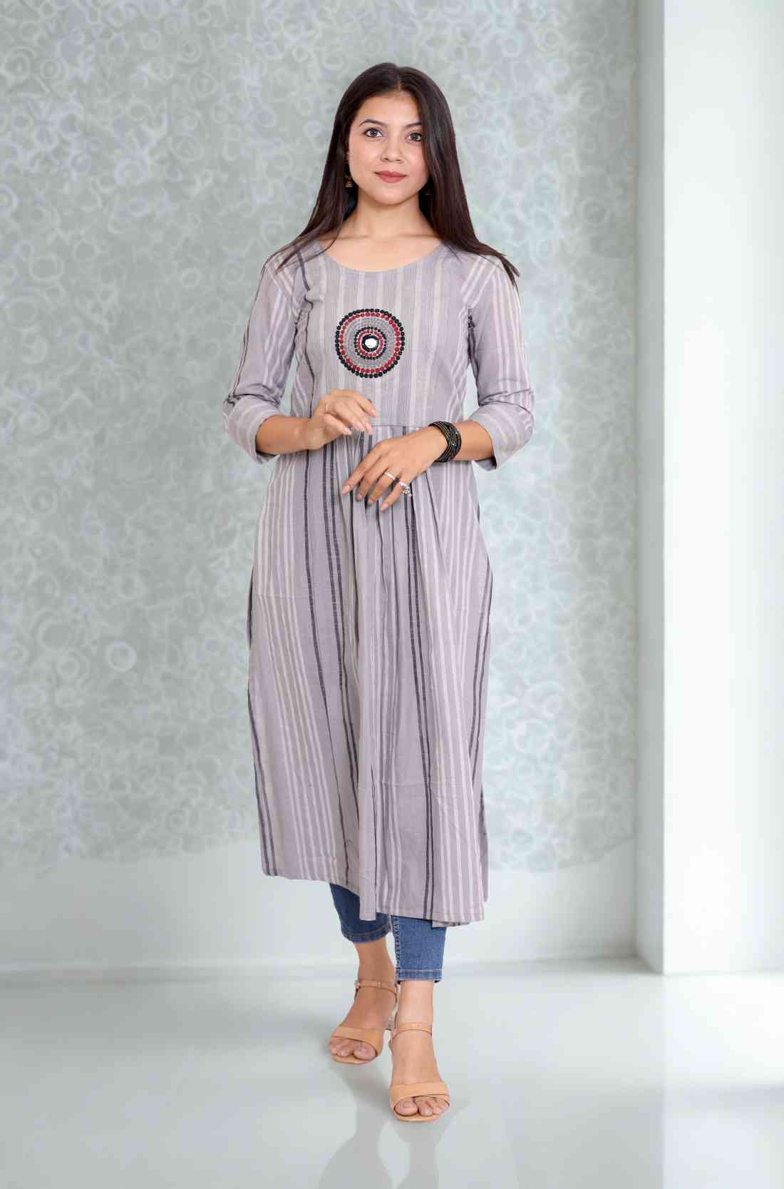 Grey Cotton Aline Kurta – Full-Length View
