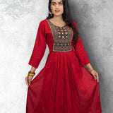 Maroon Hand Embroidered and Block Print Aline Kurta – Flared Hem View