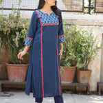 Indigo Pure Cotton Straight Kurta – Front View