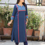 Indigo Pure Cotton Straight Kurta – Front View