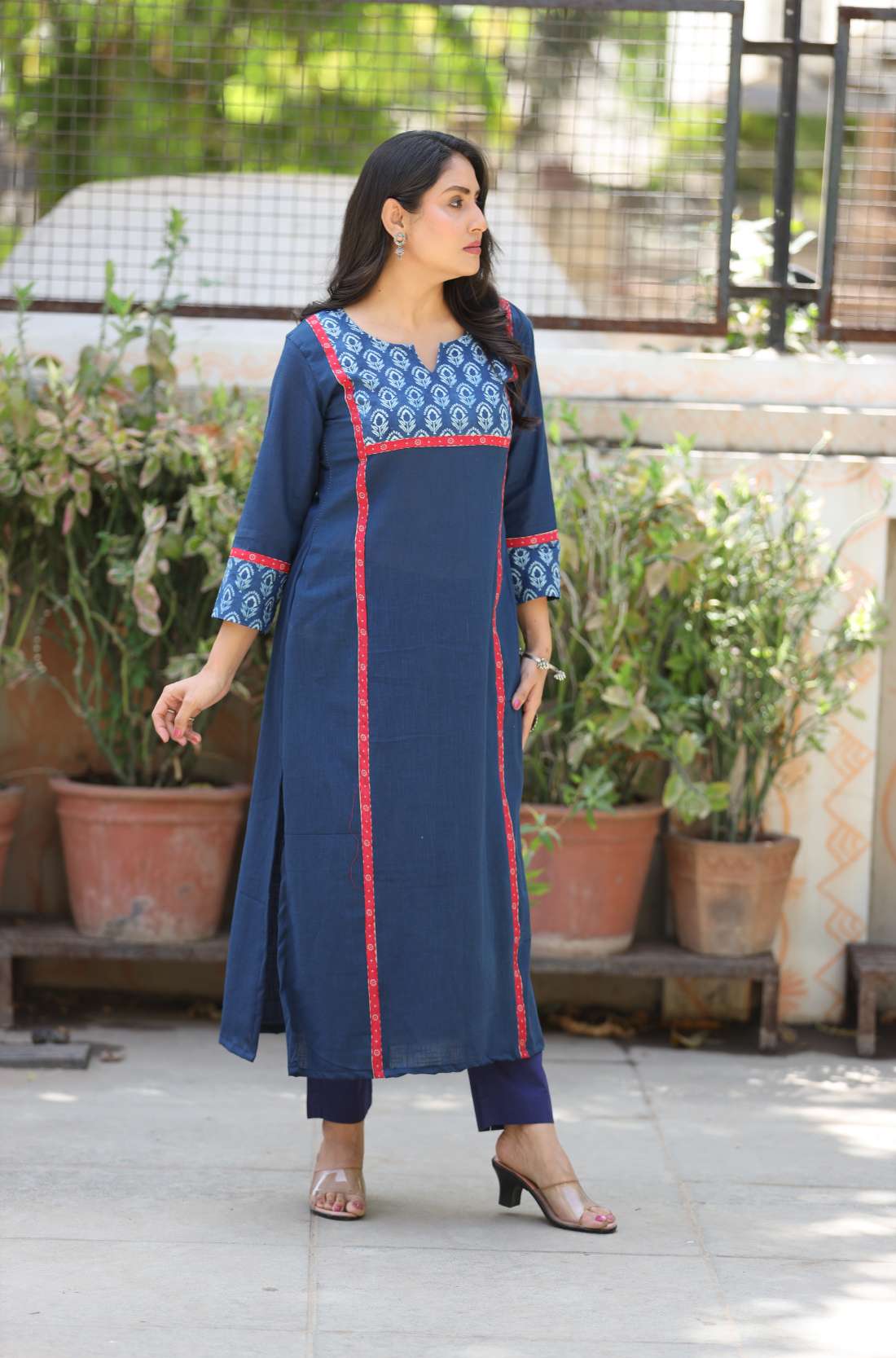Indigo Pure Cotton Straight Kurta – Front View