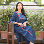 Indigo Cotton Kurta – Sitting Pose View