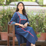 Indigo Cotton Kurta – Sitting Pose View