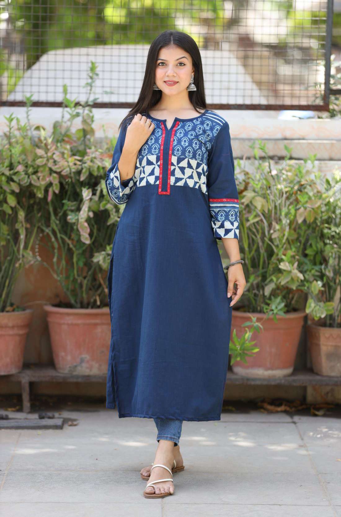 Indigo Pure Cotton Straight Kurti – Front View