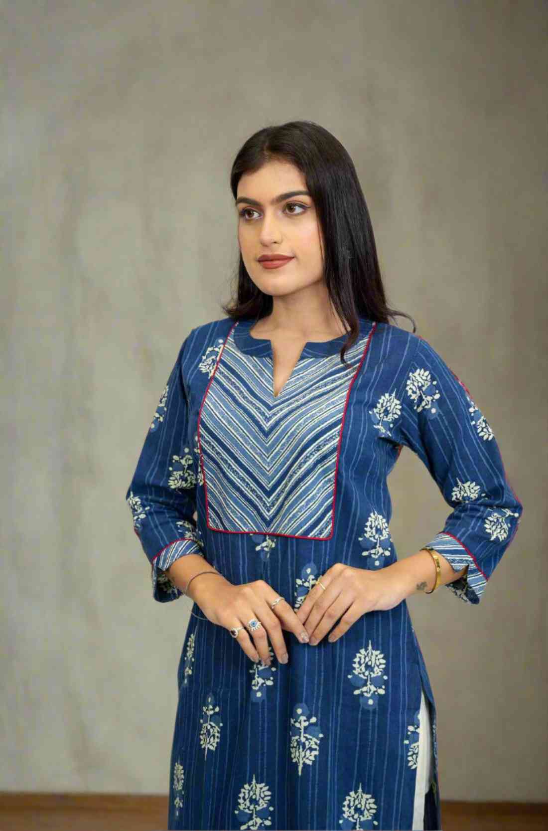 Indigo Block Printed Cotton Kurta – Front View