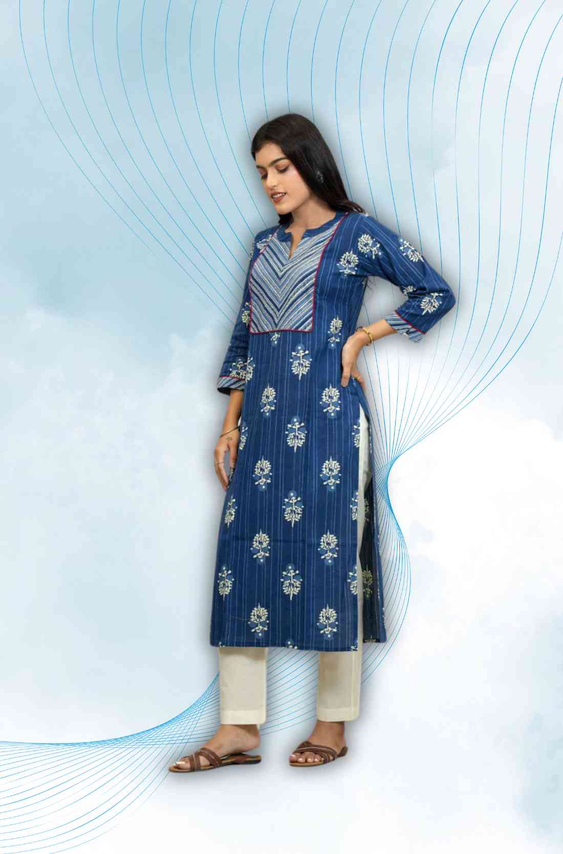Soft and Breathable Indigo Cotton Straight Kurta – Full-Length View