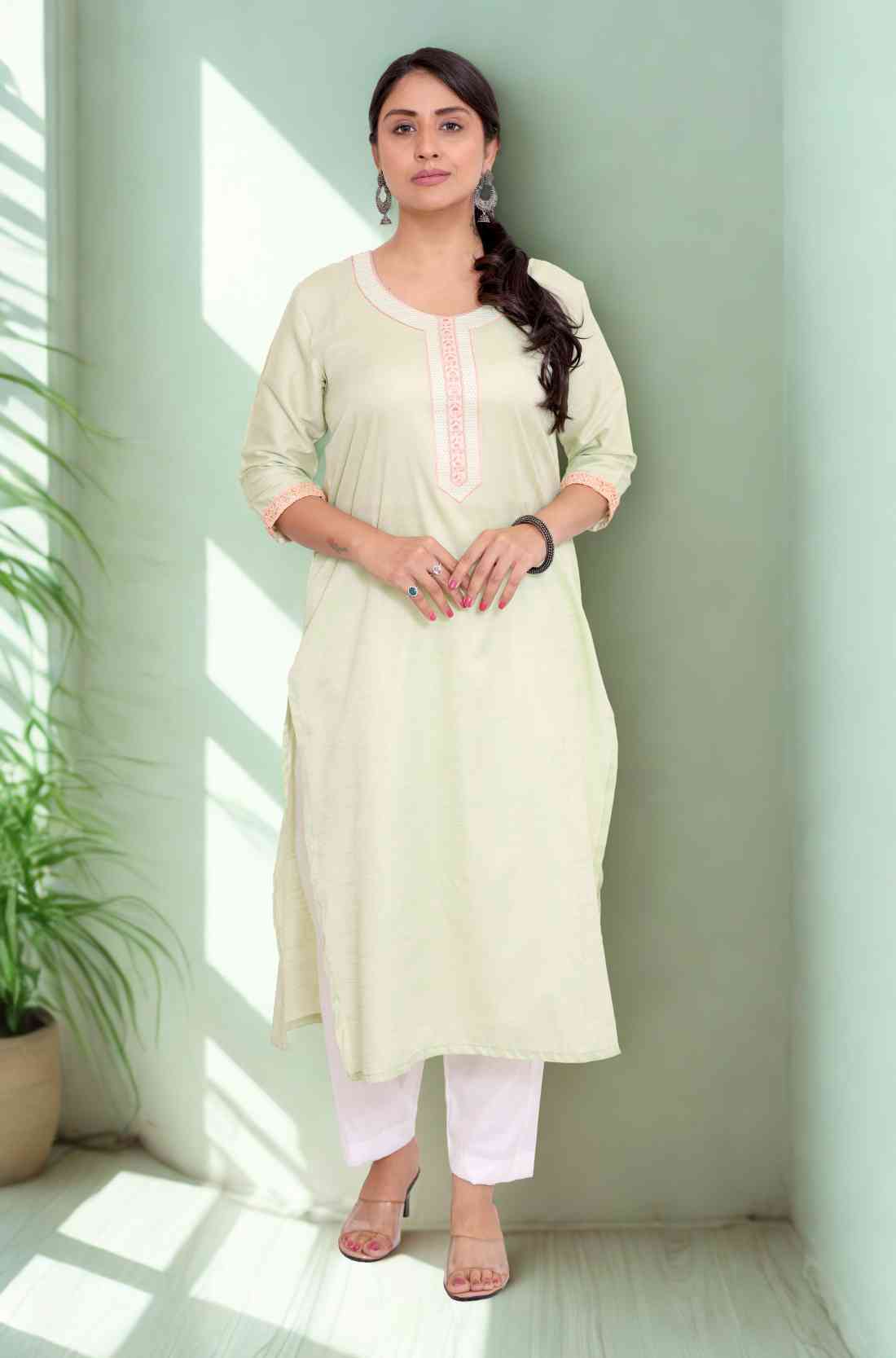 Light Green Cotton Blend Kurta – Full-Length View