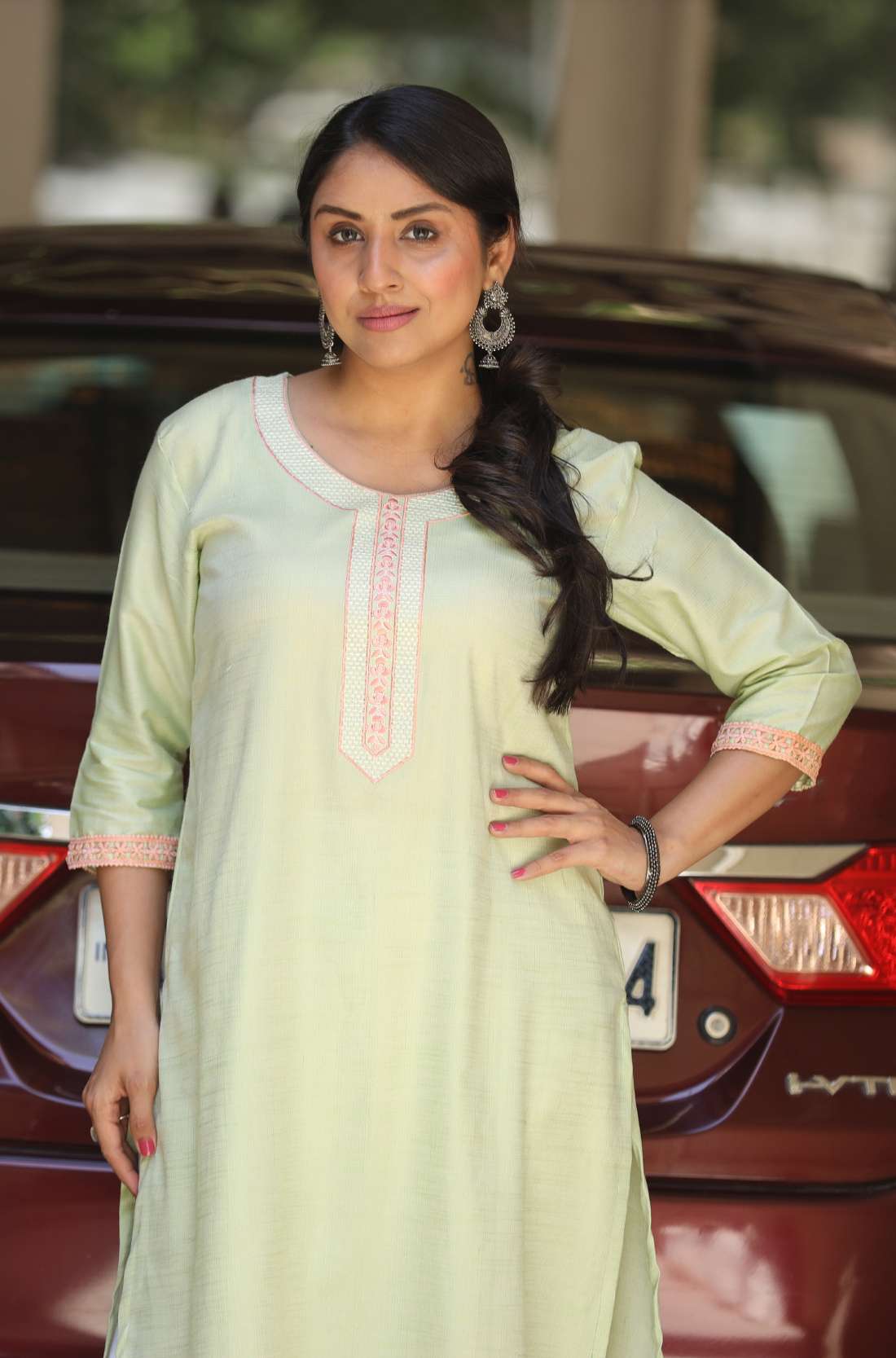 Light Green Kurta Paired with White Straight Pants – Styled Suggestion