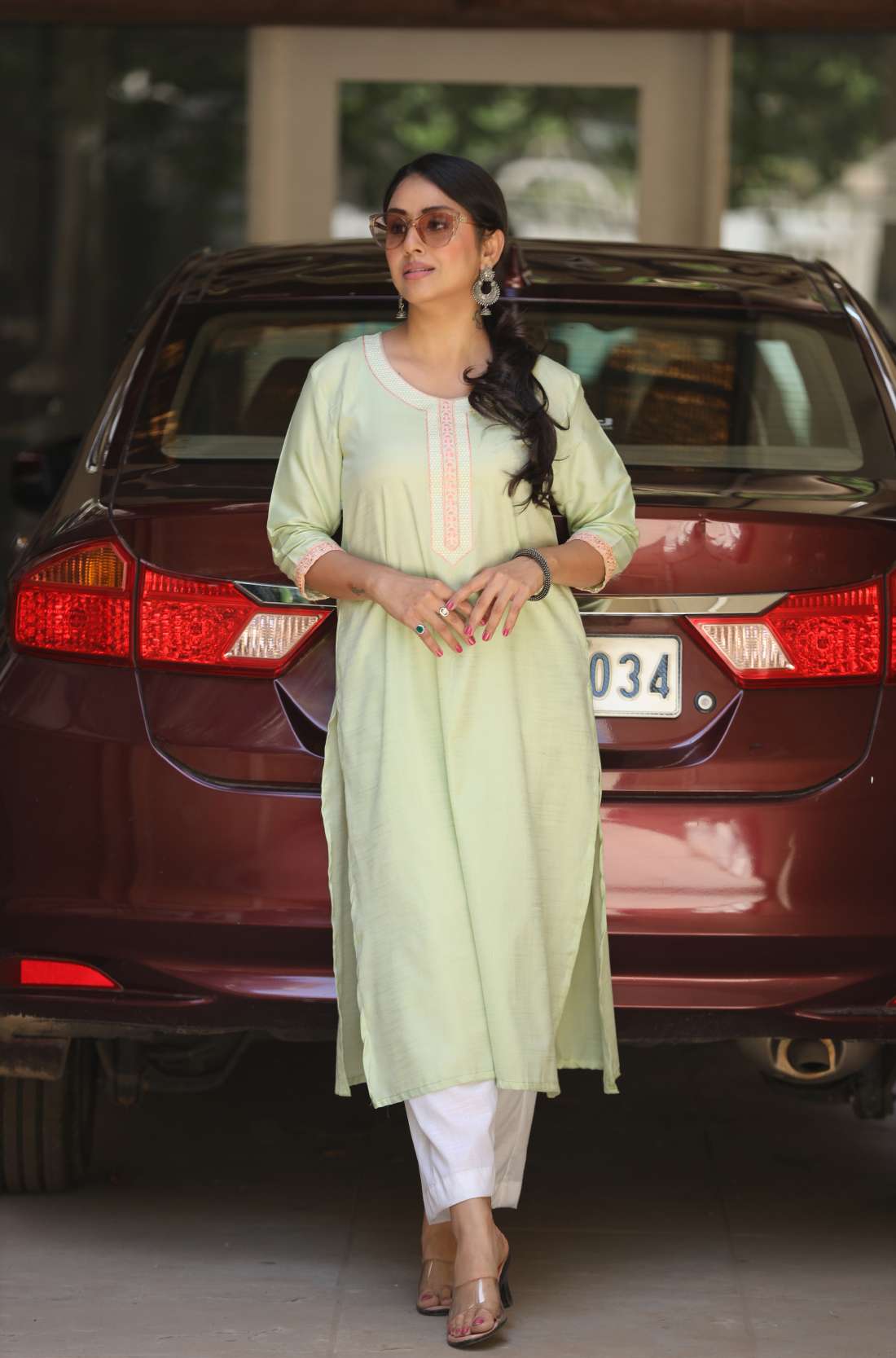 Light Green Embroidered Straight Kurta – Front View