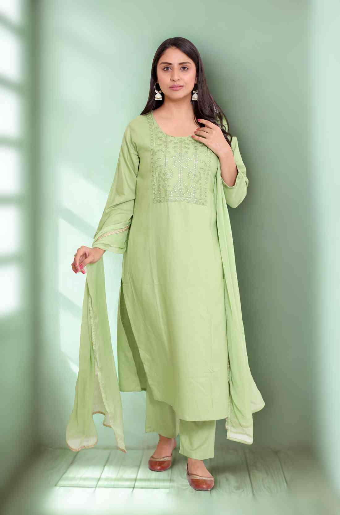 Soft and Breathable Light Green Rayon – Full Length View