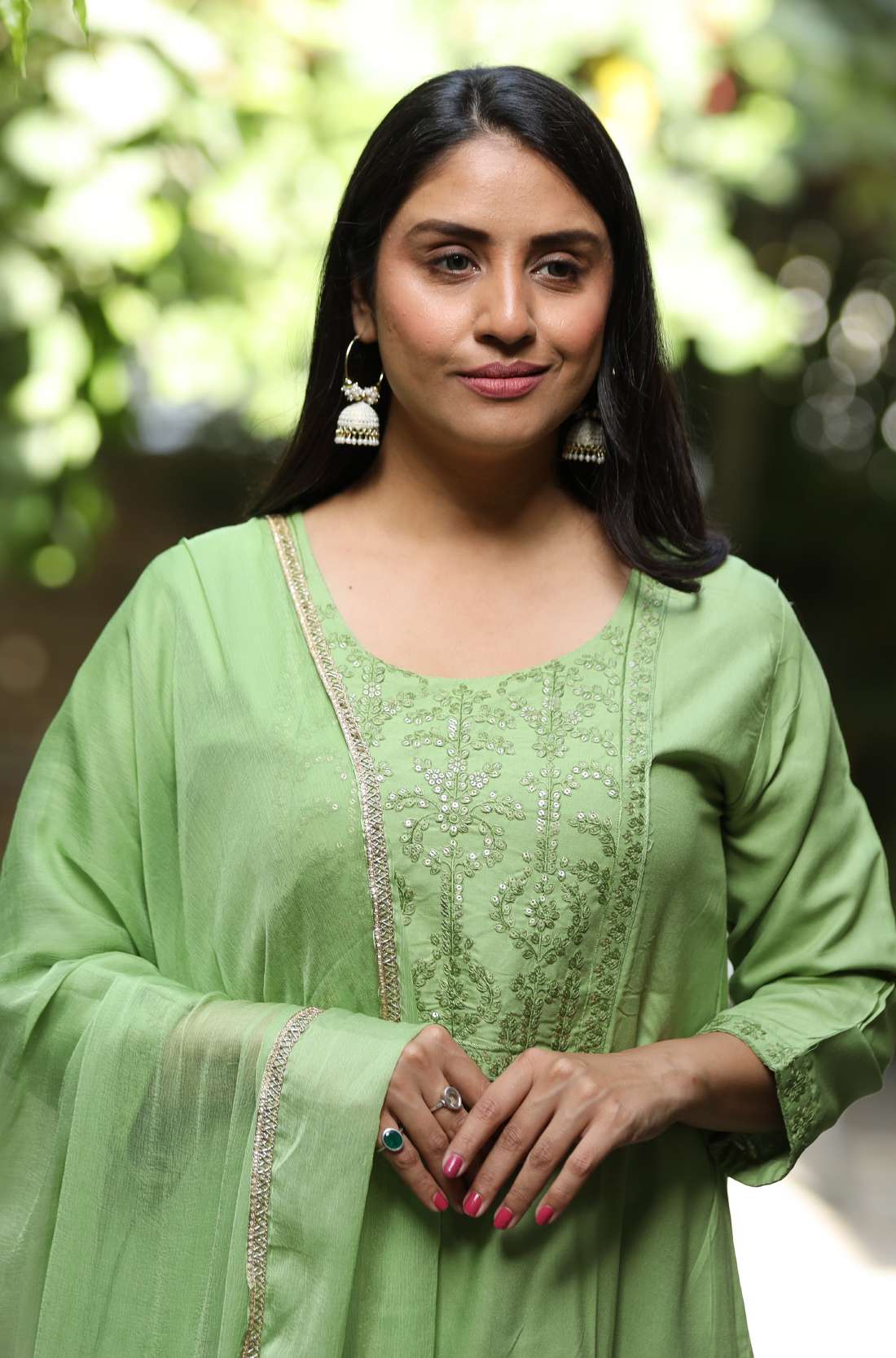Embroidery Detailing on Light Green Kurta – Close-Up