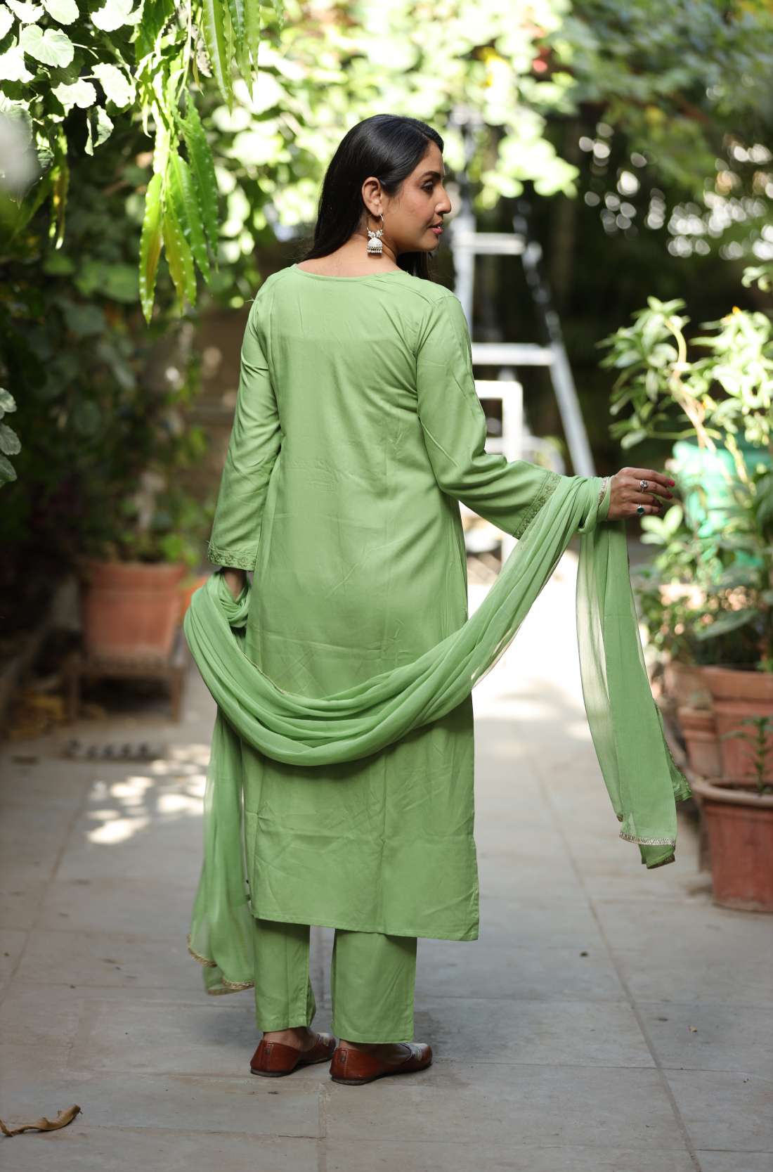 Light Green Embroidered Kurta Set – Back View