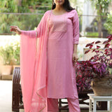 Light Pink Embroidered Rayon Kurta Set with Dupatta – Front View