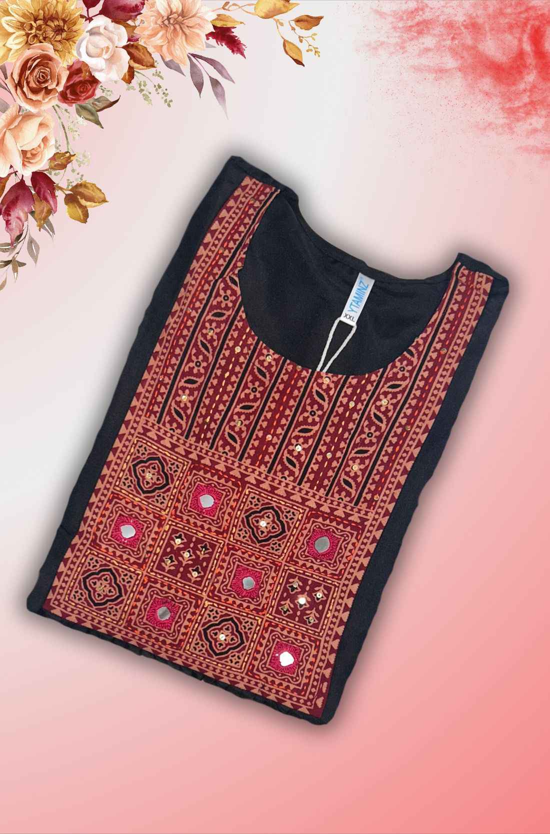 Black Unstitched Kurti Material – Embroderied
