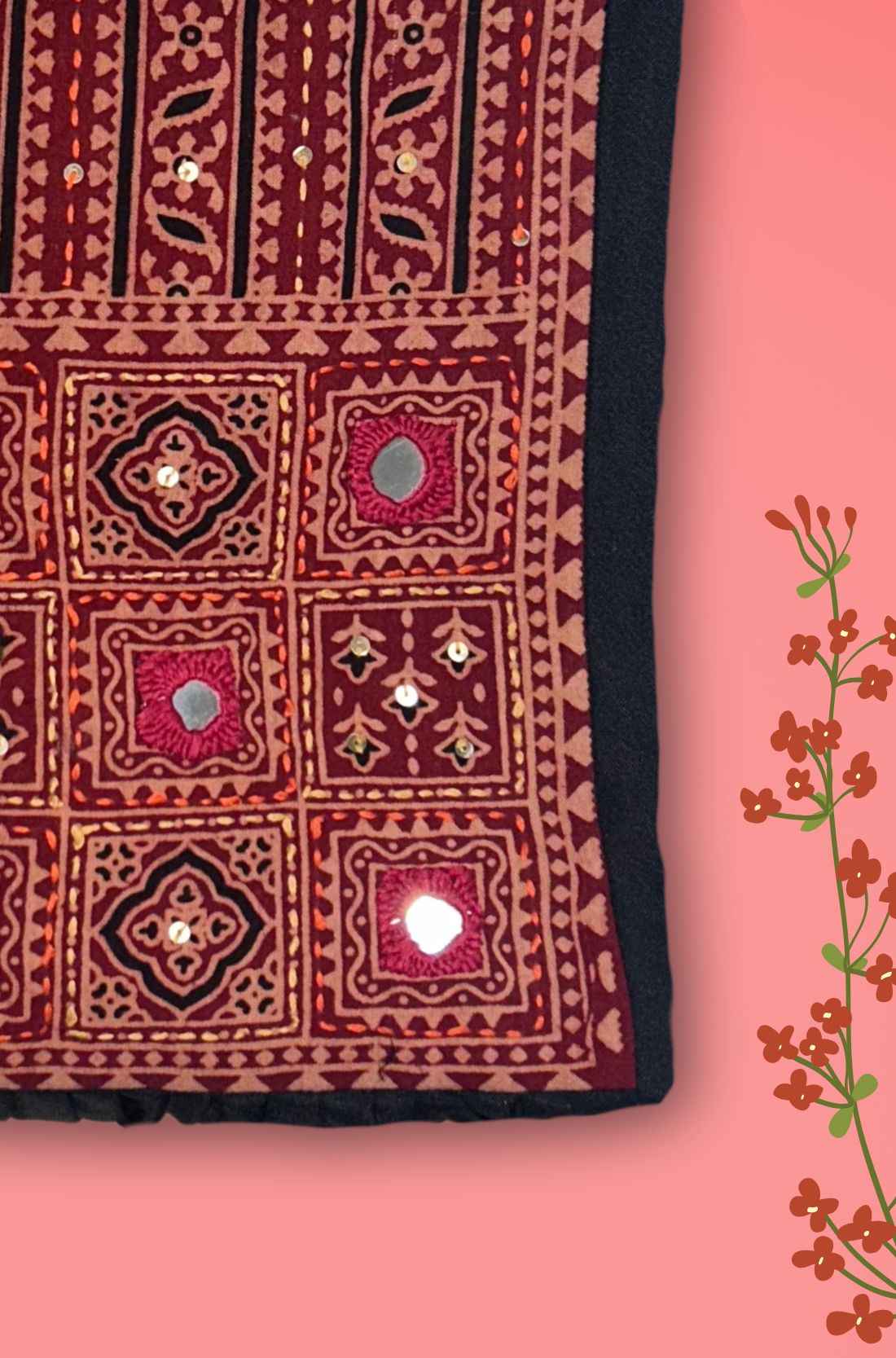 Black Kurti Fabric – Embroidery Close-Up