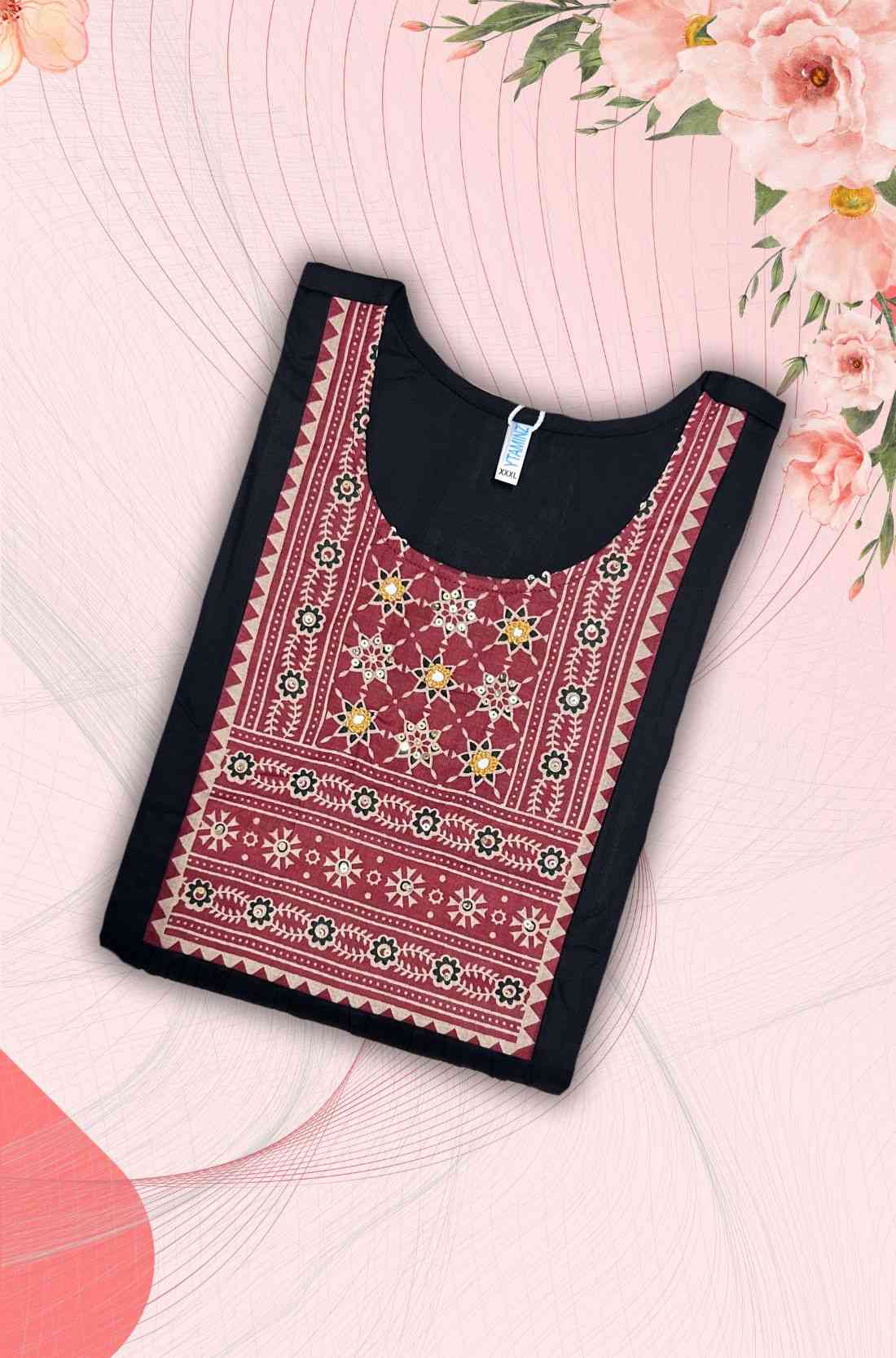Black Unstitched Kurti Material – Block printed