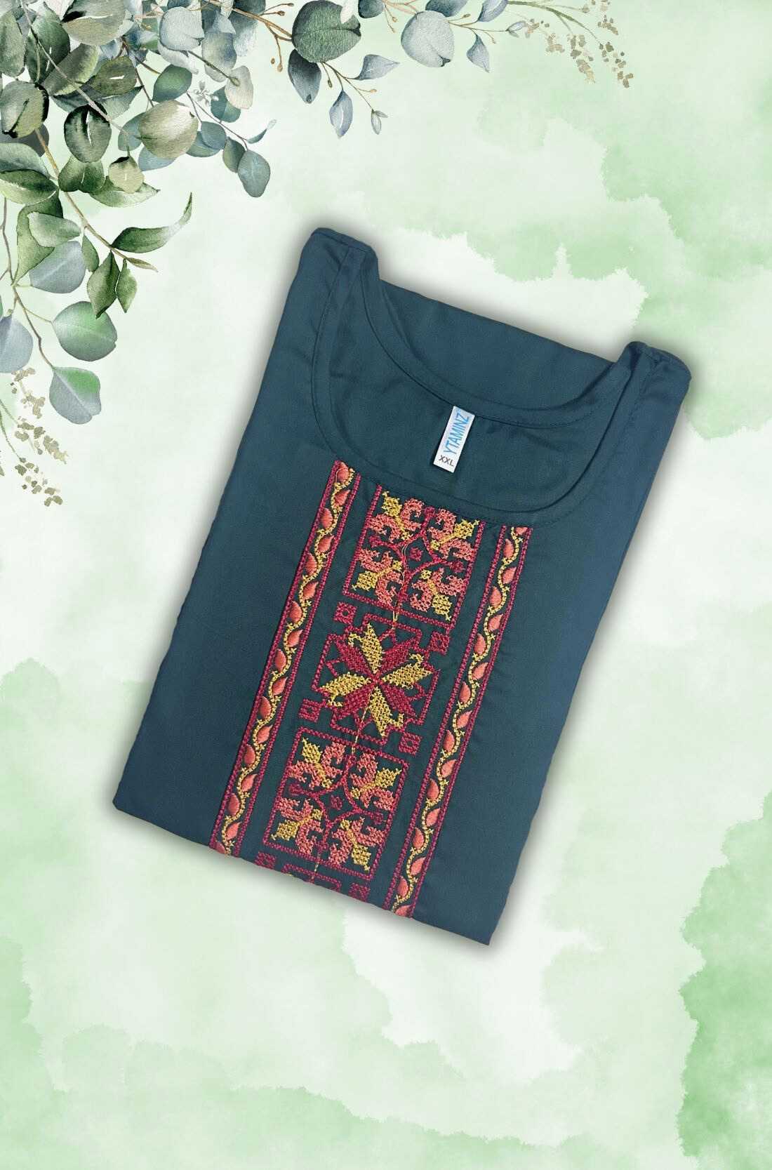 Bottle Green Rayon Kurti Material – Cross Stitch Embroidery