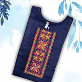 Navy Blue Rayon Kurti Material – Cross Stitch Embroidery 
