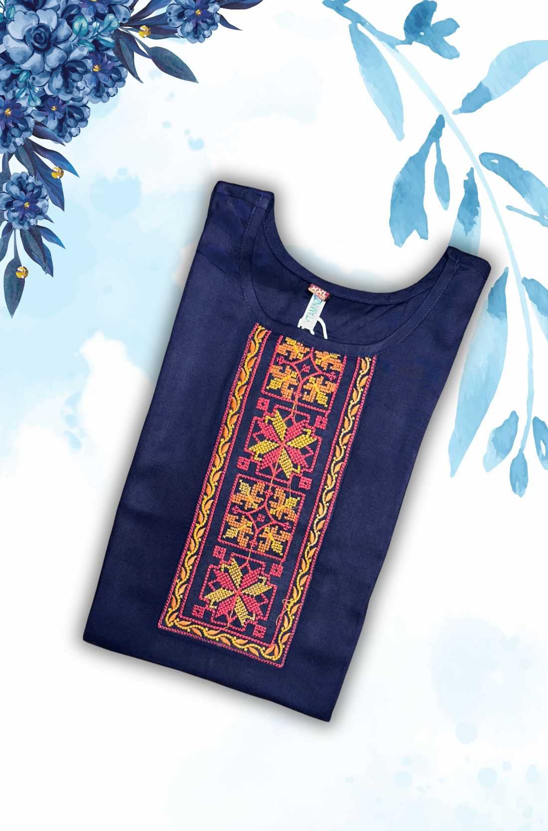 Navy Blue Rayon Kurti Material – Cross Stitch Embroidery 