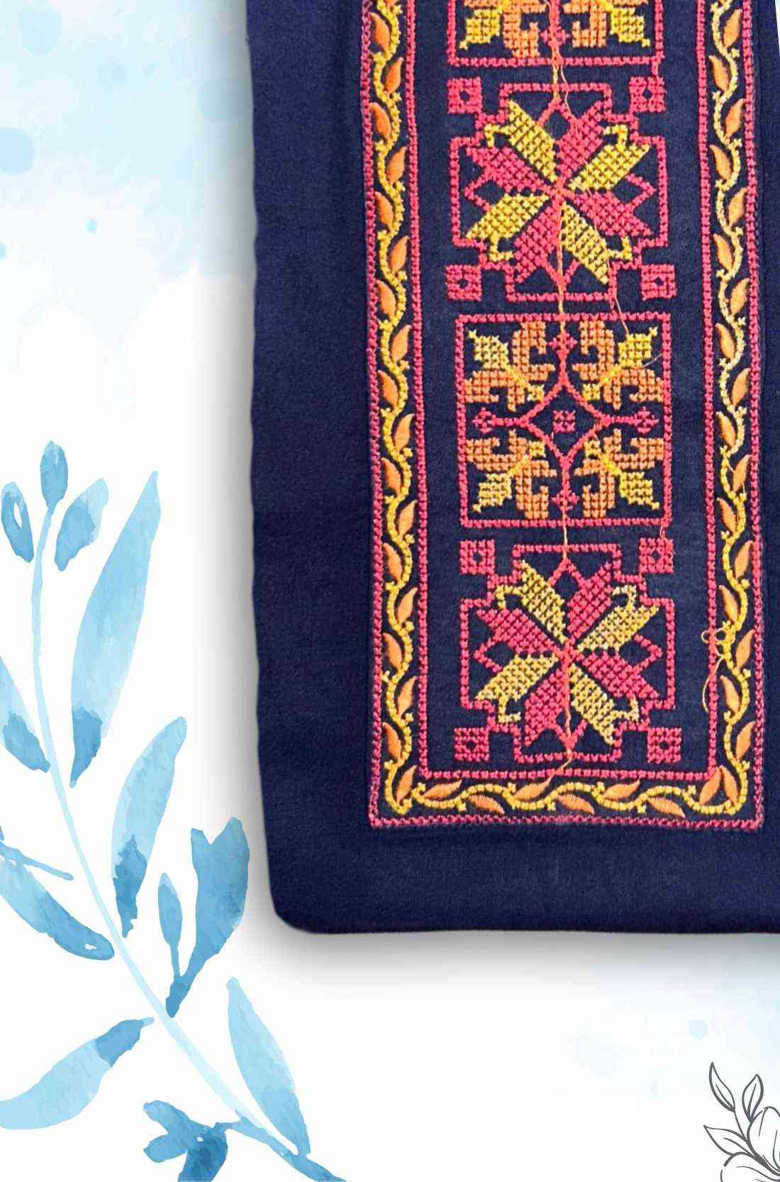 Navy Blue Kurti Fabric – Cross Stitch Embroidery Close-Up