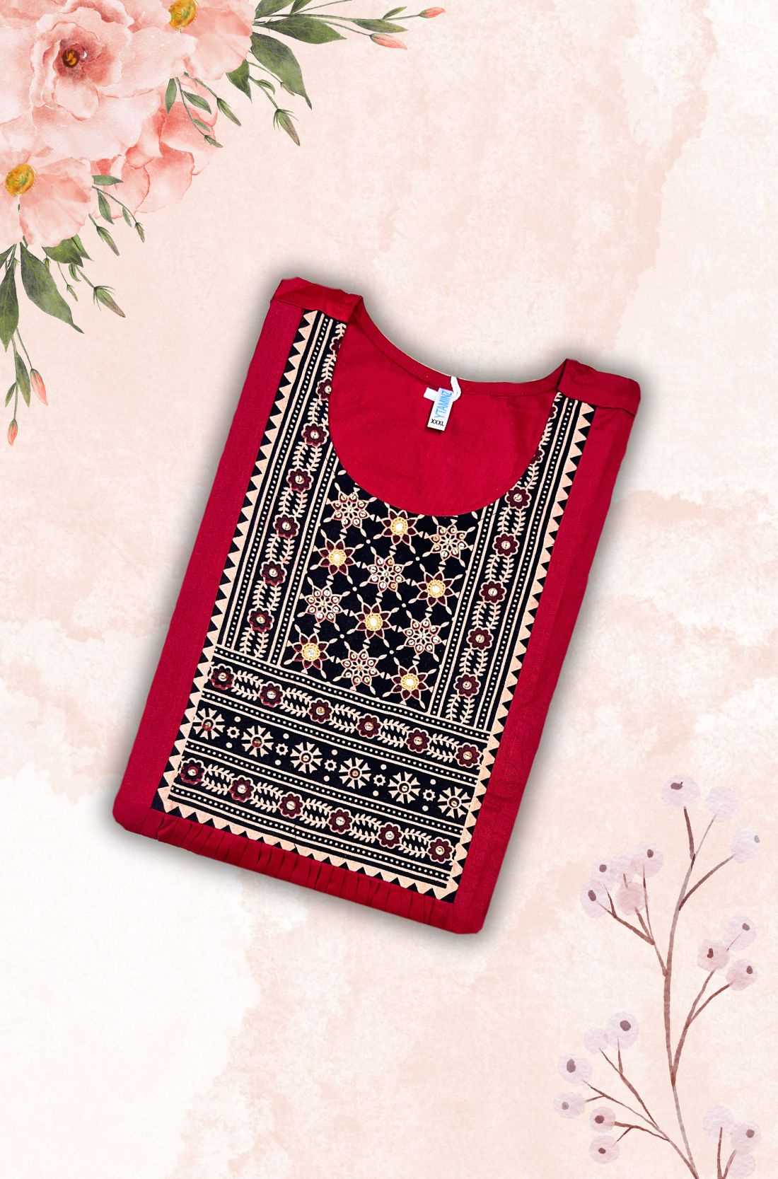 Maroon Unstitched Kurti Material – Block printed