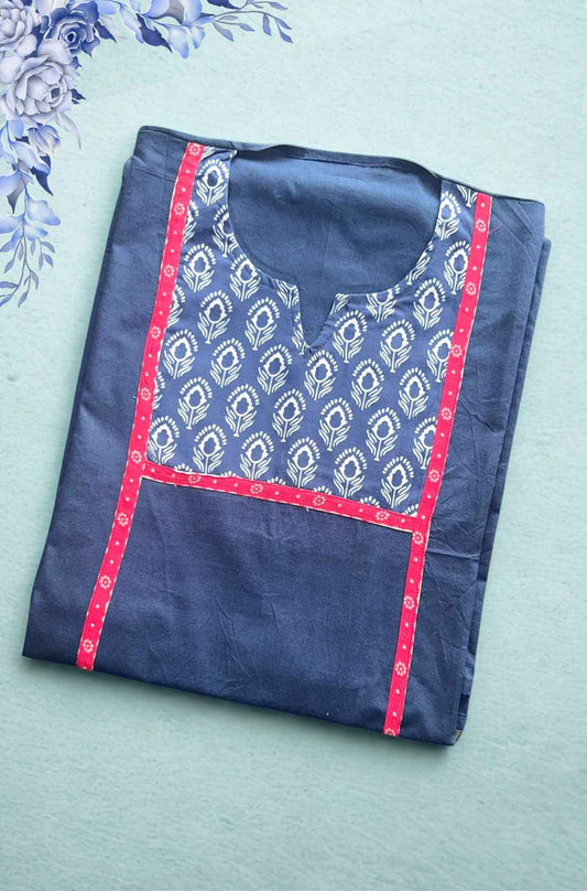 Indigo Pure Cotton Unstitched Kurta Fabric – Block Print