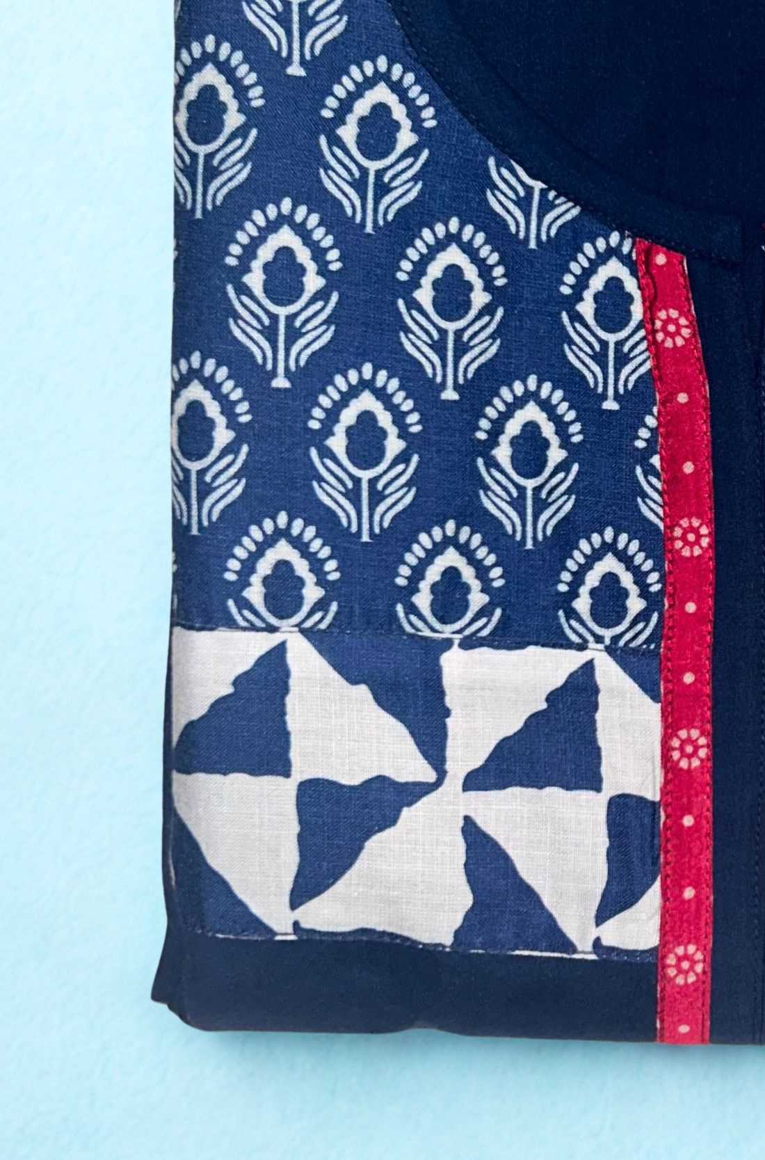 Indigo Pure Cotton Unstitched Kurti Fabric – Close-up View