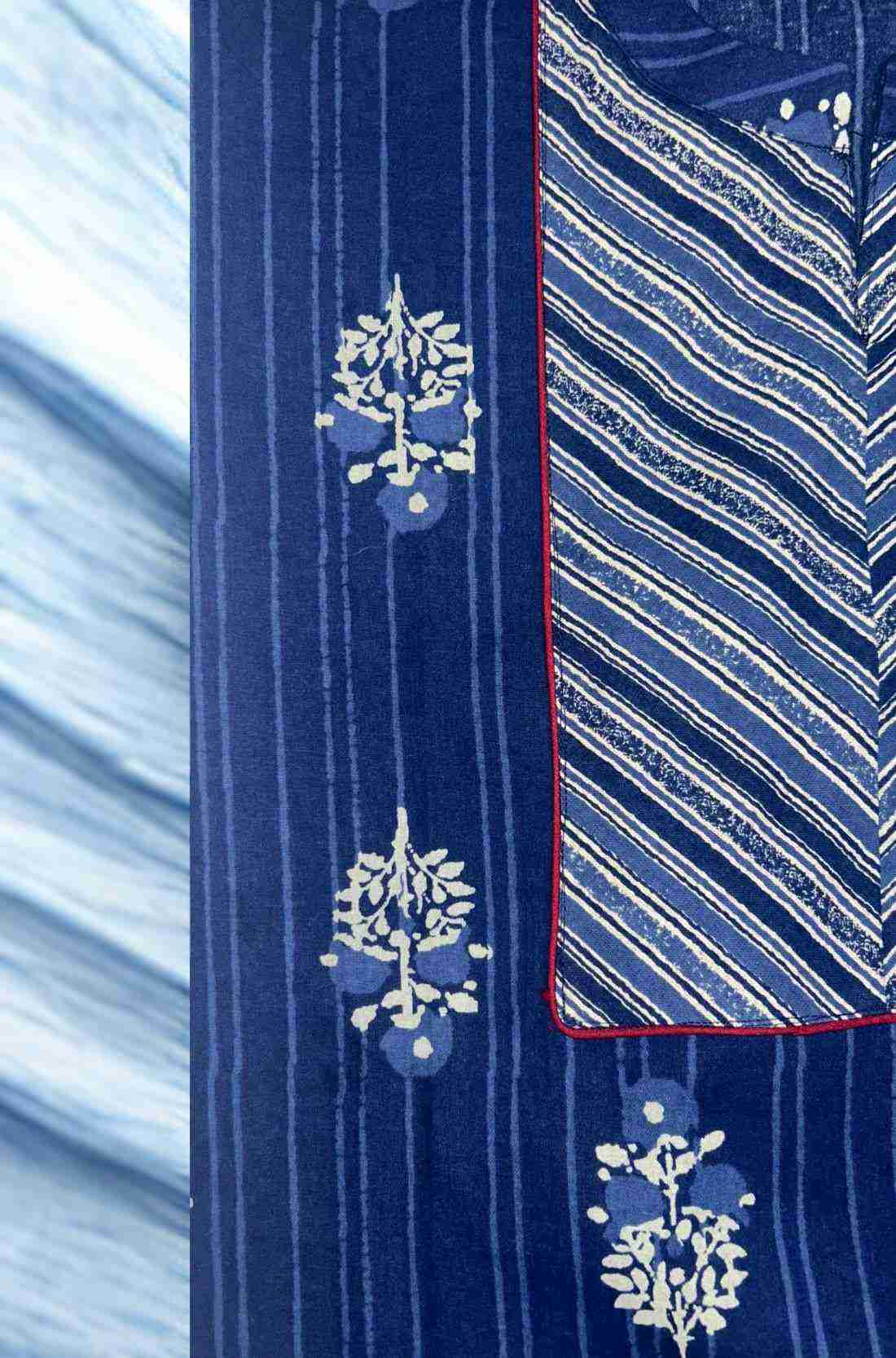 Block Print Detailing on Indigo Kurta Fabric – Block Printed Close-Up